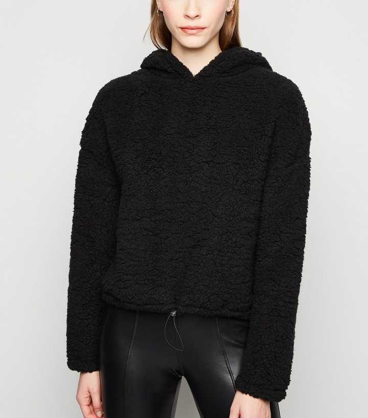 Black Teddy Hoodie | New Look
