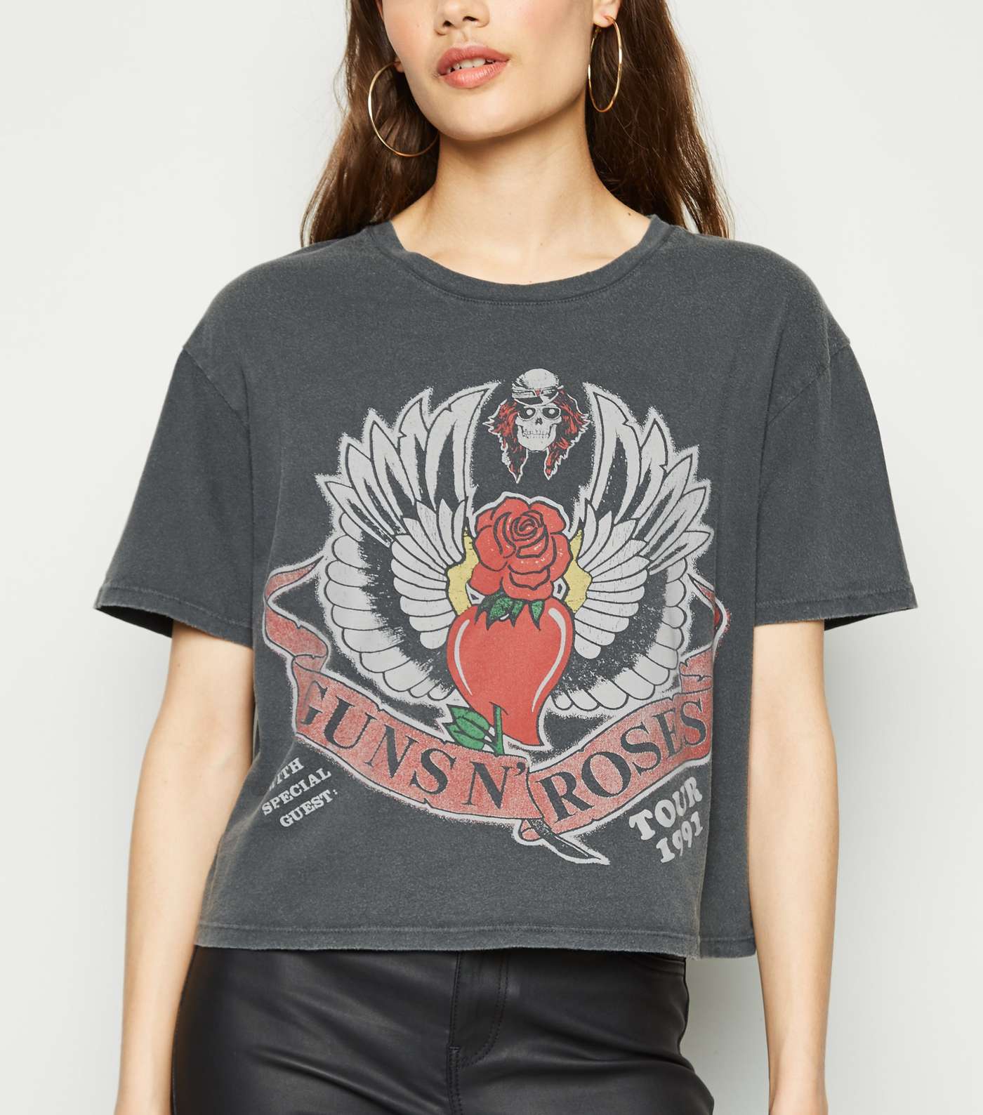 Dark Grey Guns N' Roses Logo Boxy Rock T-Shirt