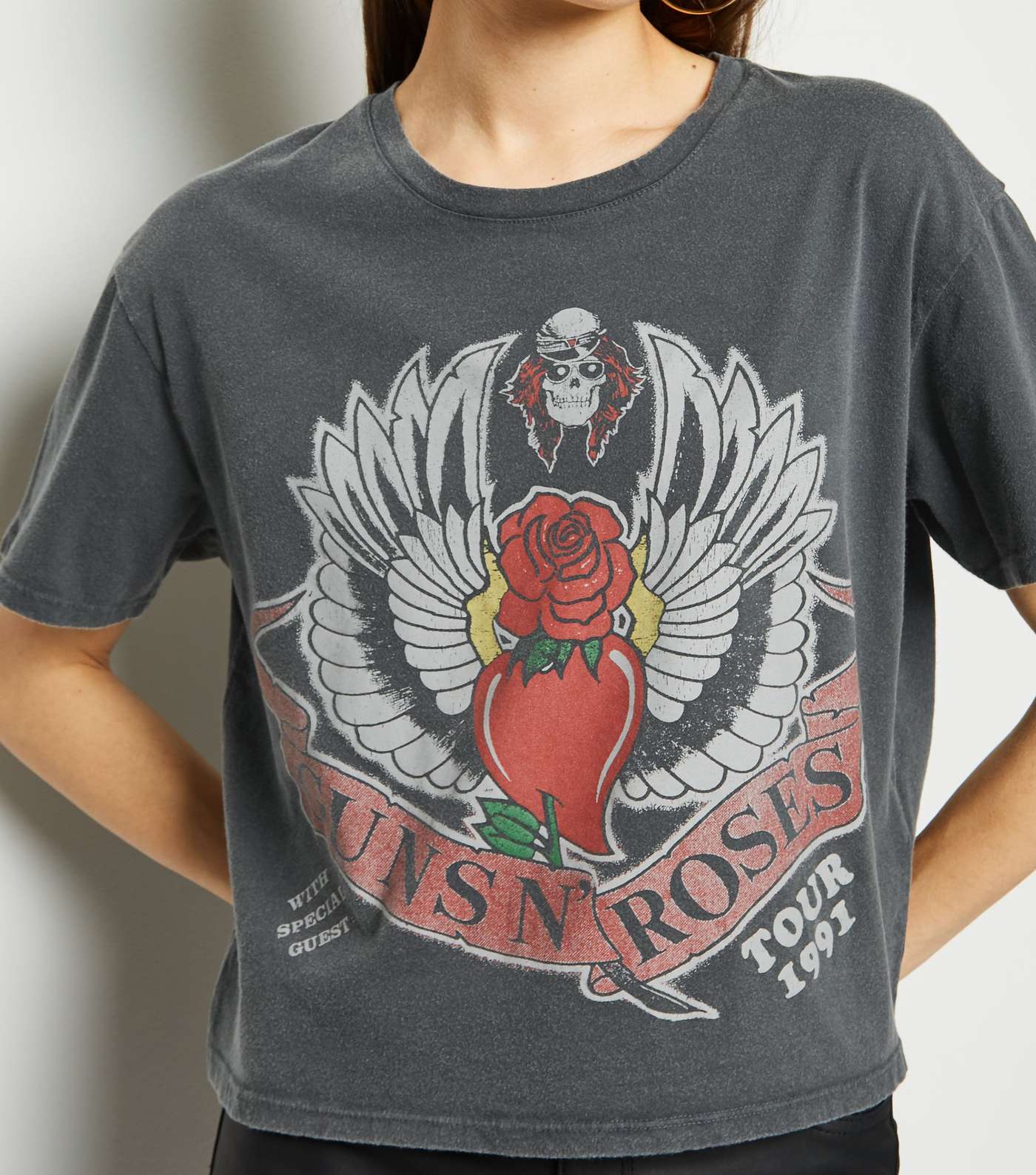 Dark Grey Guns N' Roses Logo Boxy Rock T-Shirt Image 5