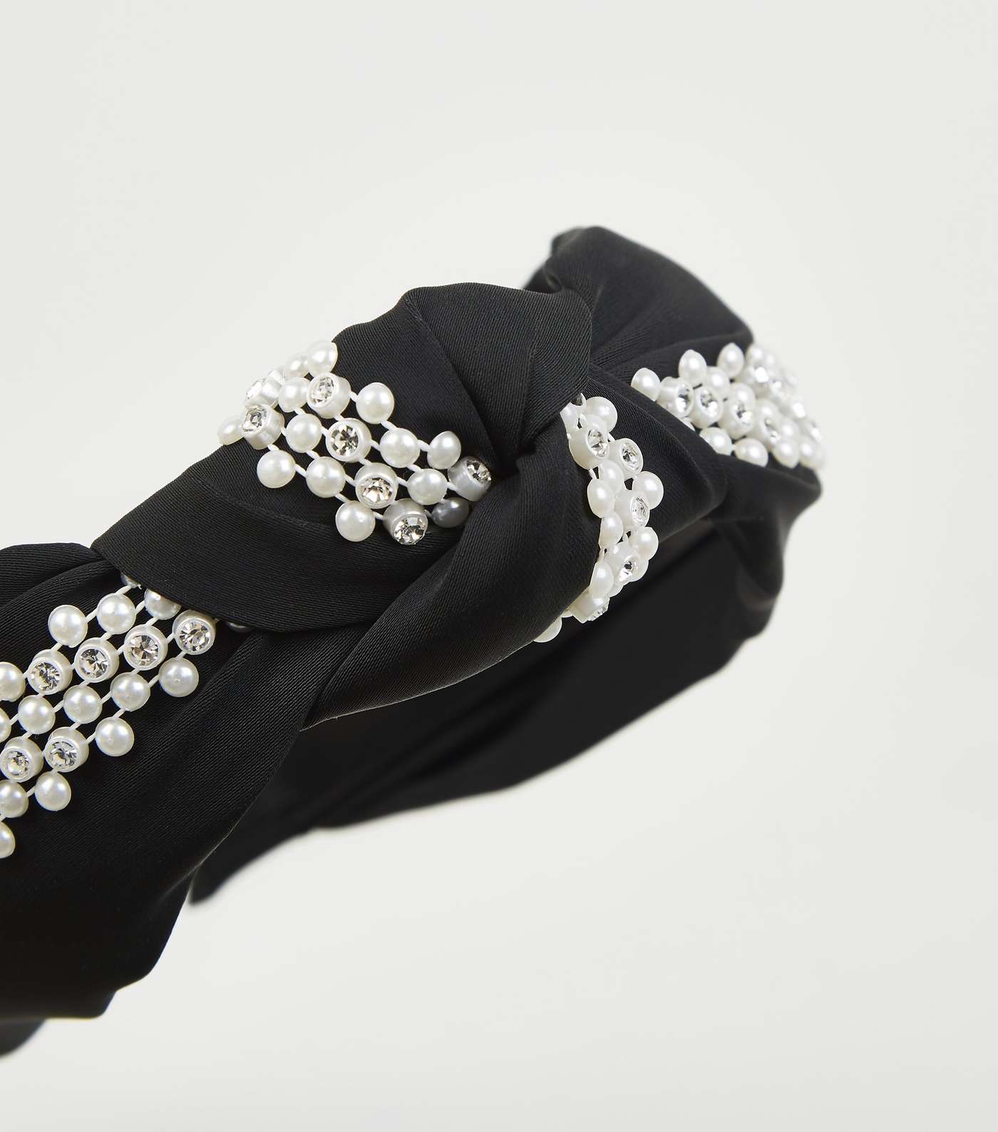 Black Faux Pearl Embellished Knot Headband Image 3