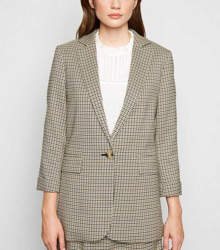 Black Check Button Front Blazer 