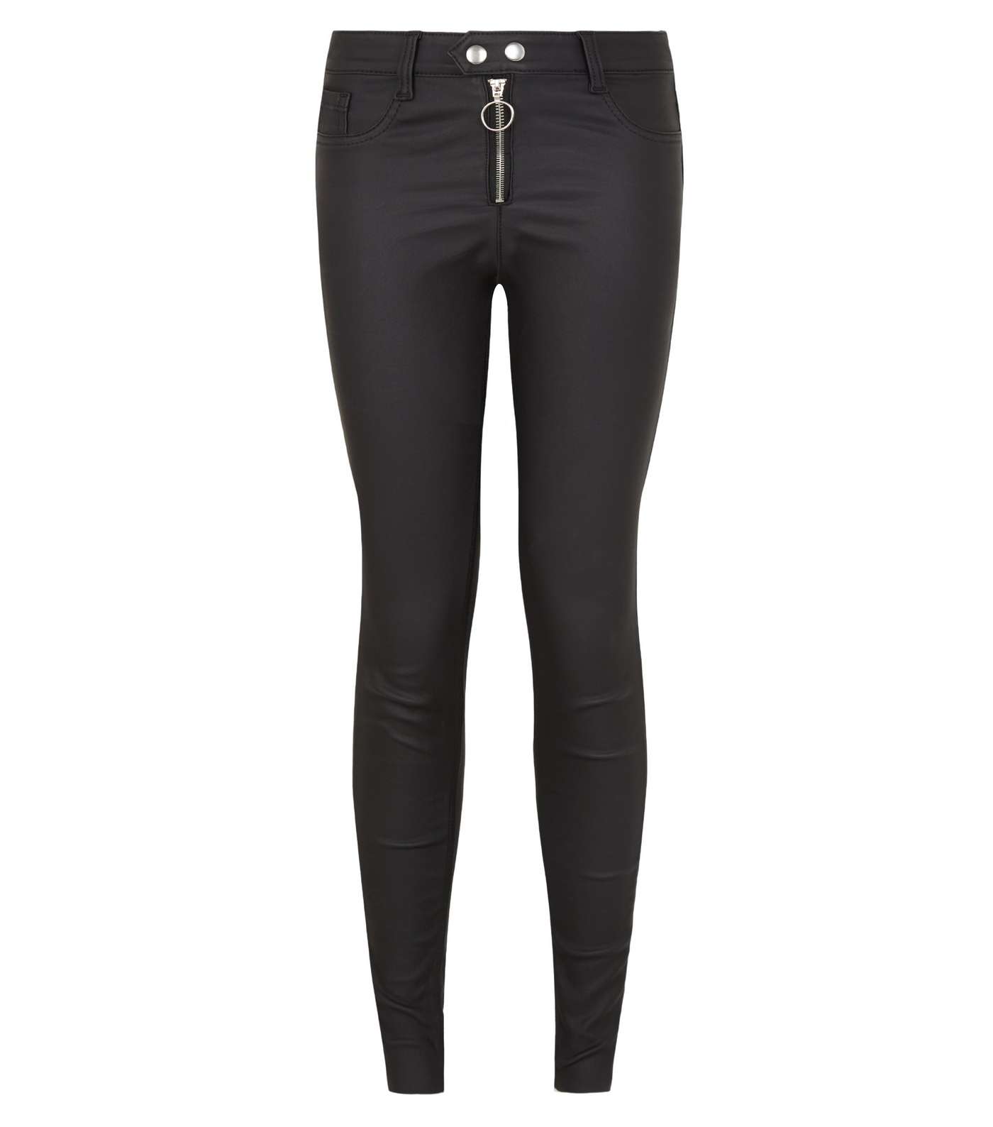 Girls Black Leather-Look High Waist Skinny Jeans Image 4
