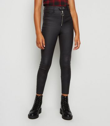 high waisted black leather jeans