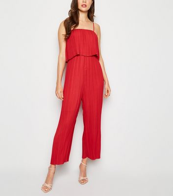 pleated red jumpsuit