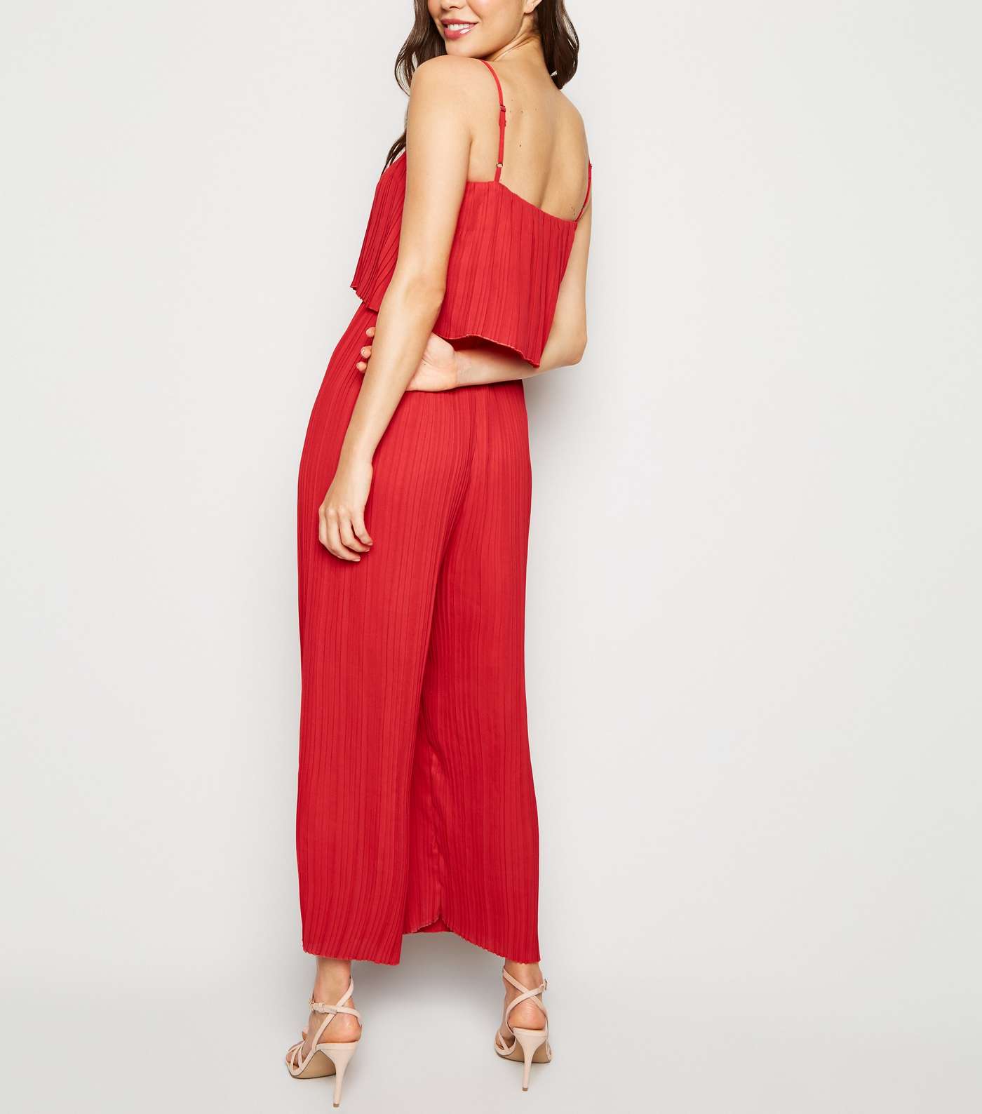 Red Tiered Pleated Jumpsuit Image 3