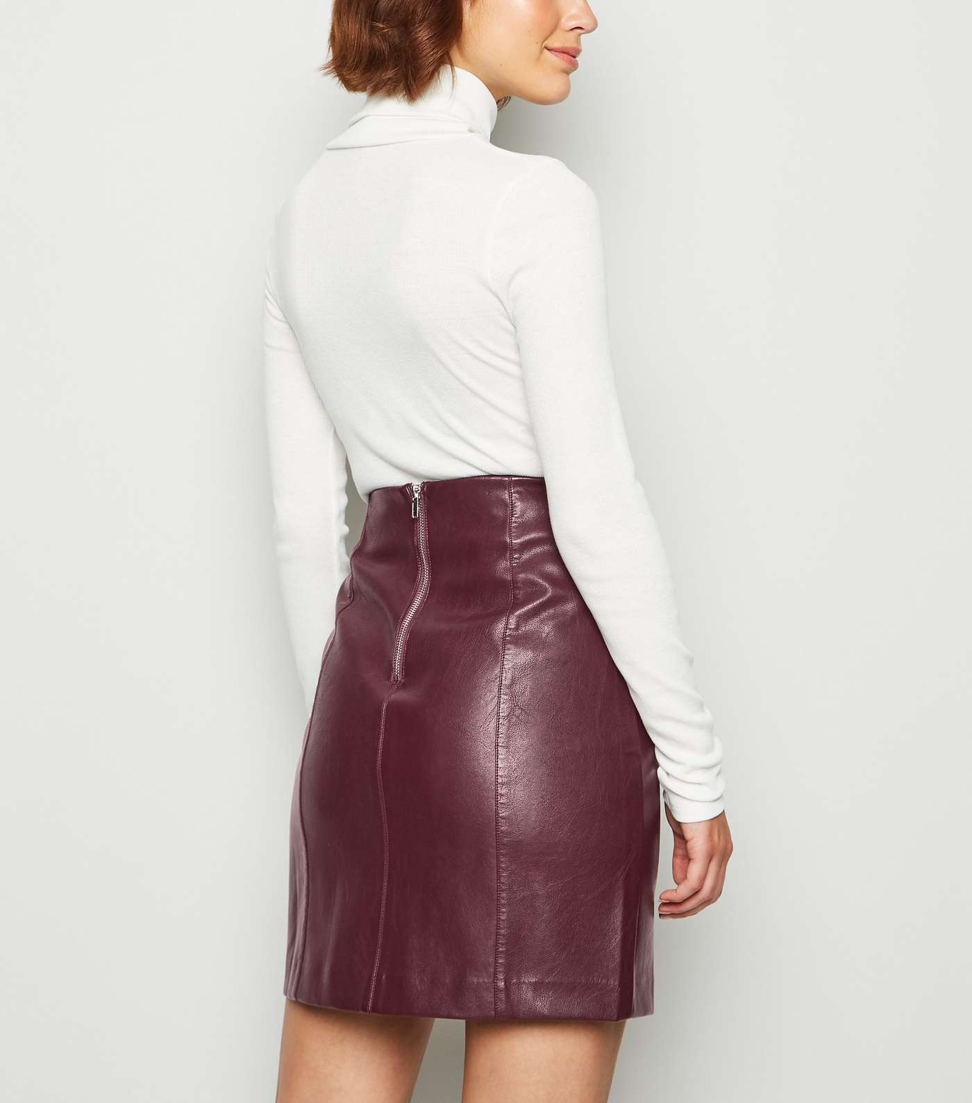 Tall Burgundy Leather-Look Mini Skirt Image 4