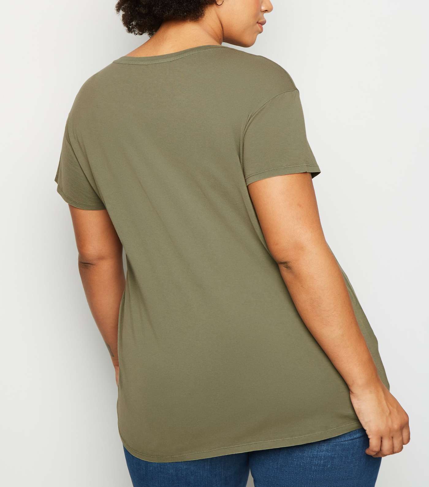 Curves Khaki Washed Short Sleeve T-Shirt Image 3