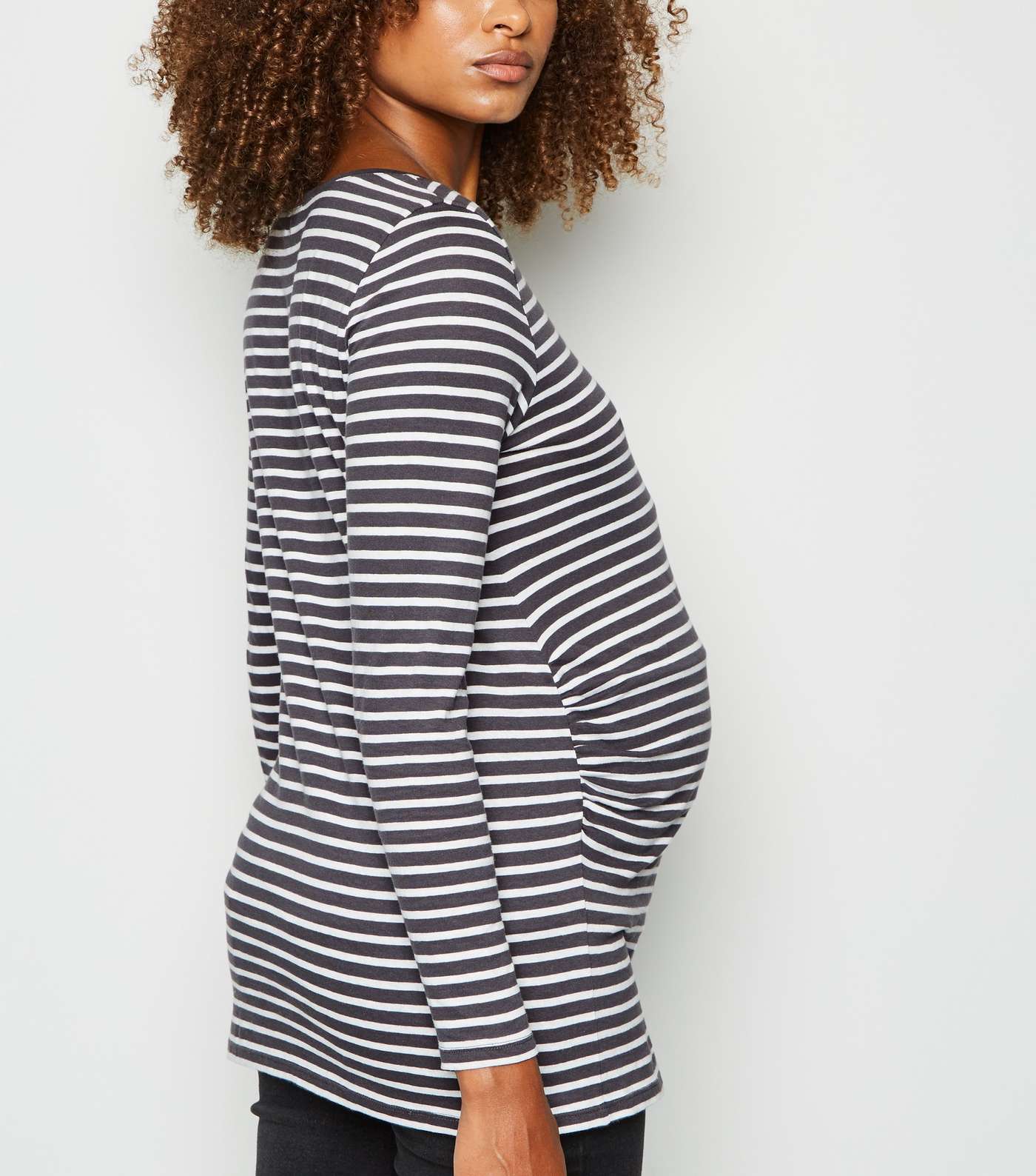 Maternity Light Grey Stripe Long Sleeve T-Shirt Image 3