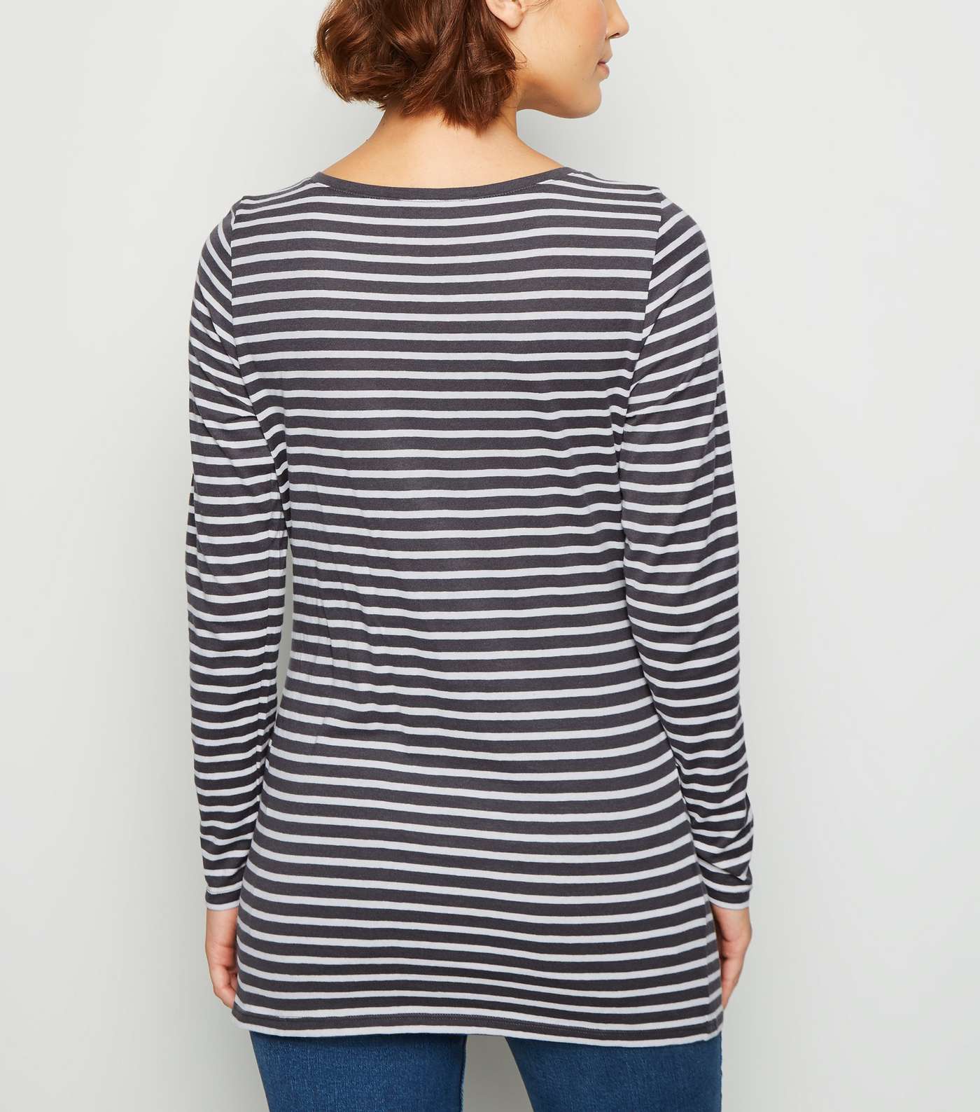 Maternity Light Grey Stripe Long Sleeve T-Shirt Image 5