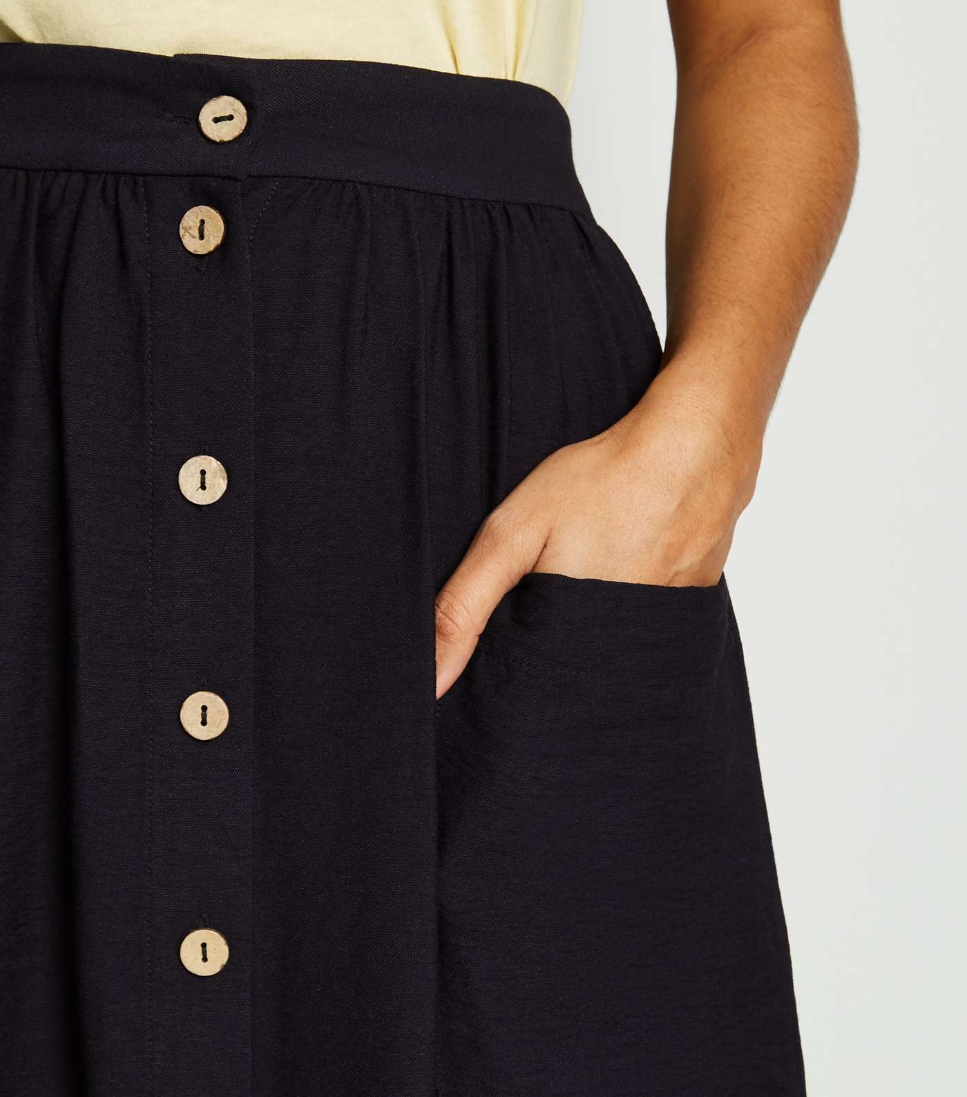 Petite Black Pocket Front Midi Skirt Image 5