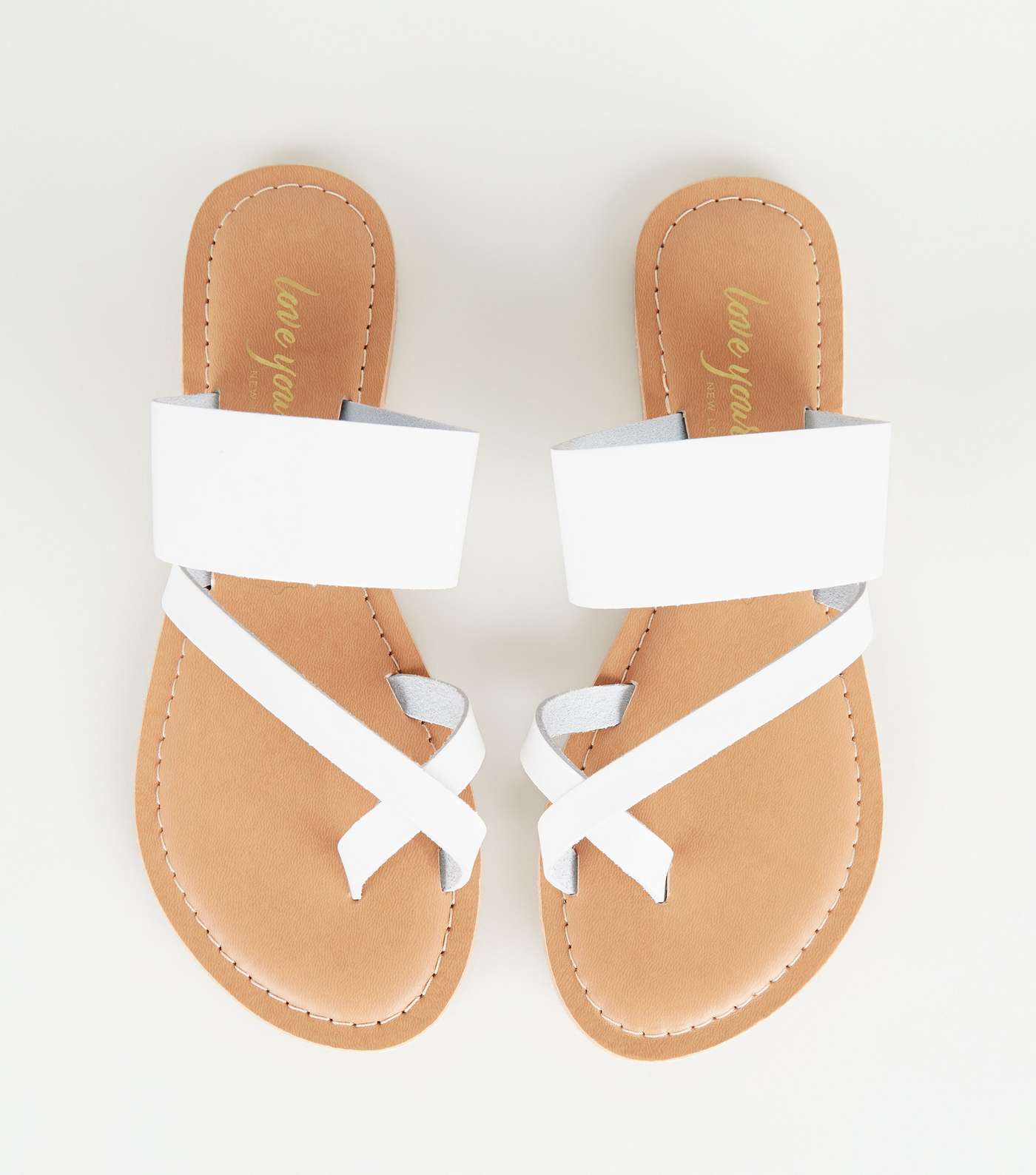 White Leather Toe Loop Strappy Sliders Image 3