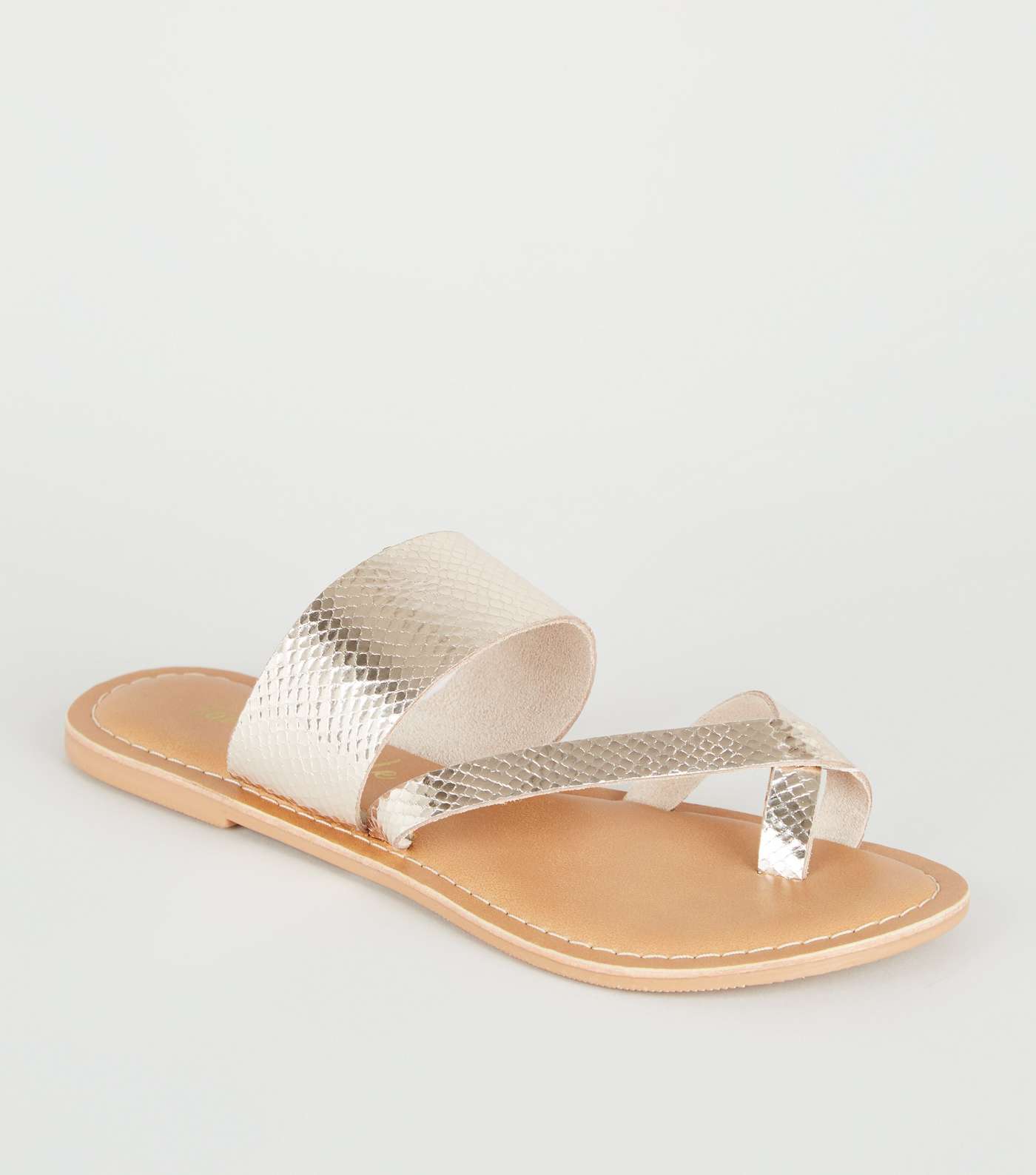 Gold Leather Toe Loop Strappy Sliders