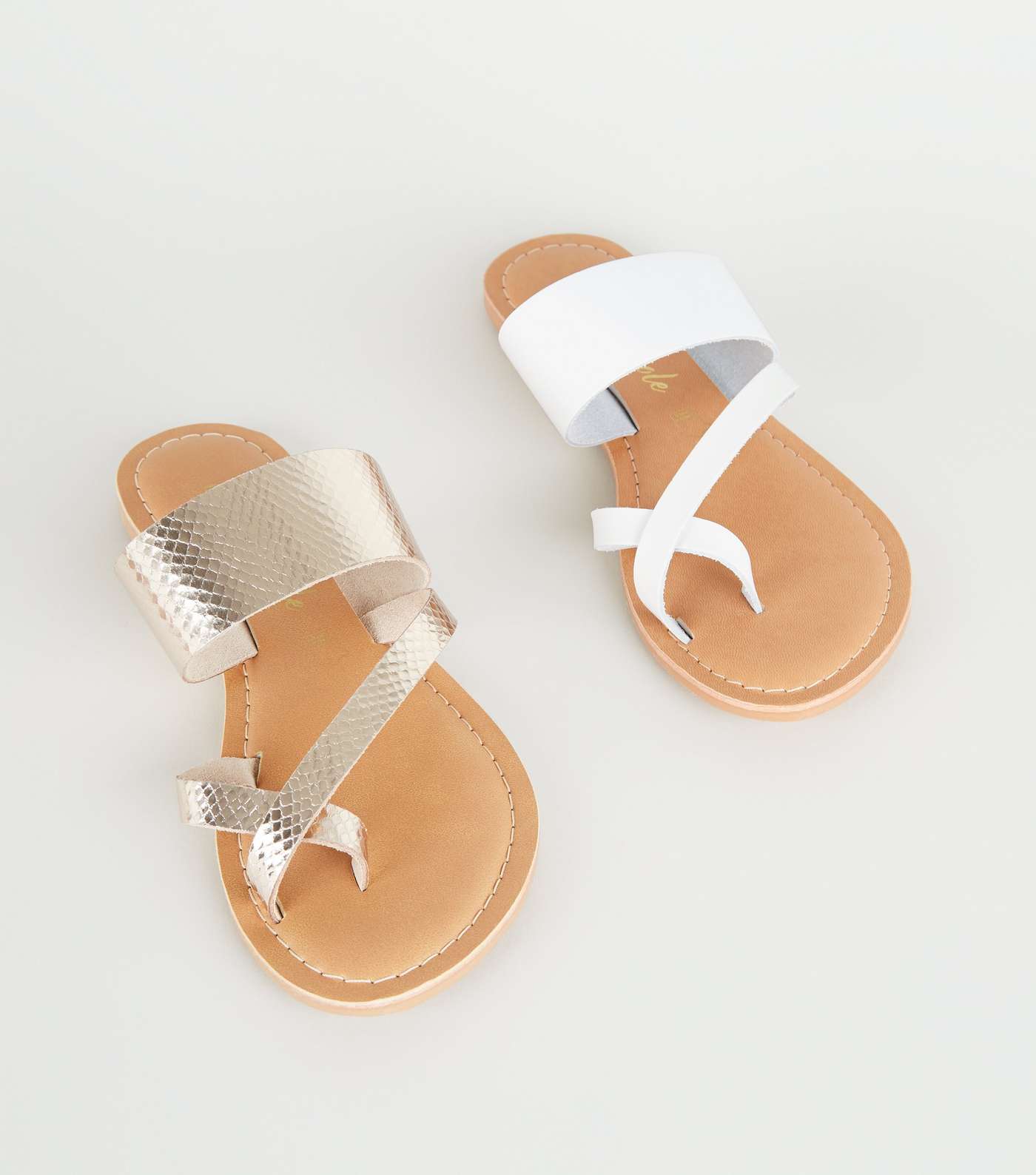 Gold Leather Toe Loop Strappy Sliders Image 3