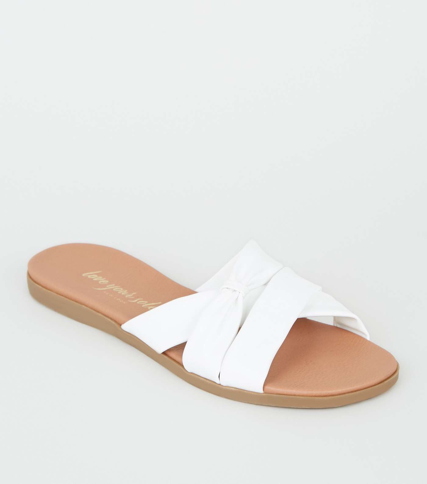 White Leather-Look Bow Strap Footbed Sliders