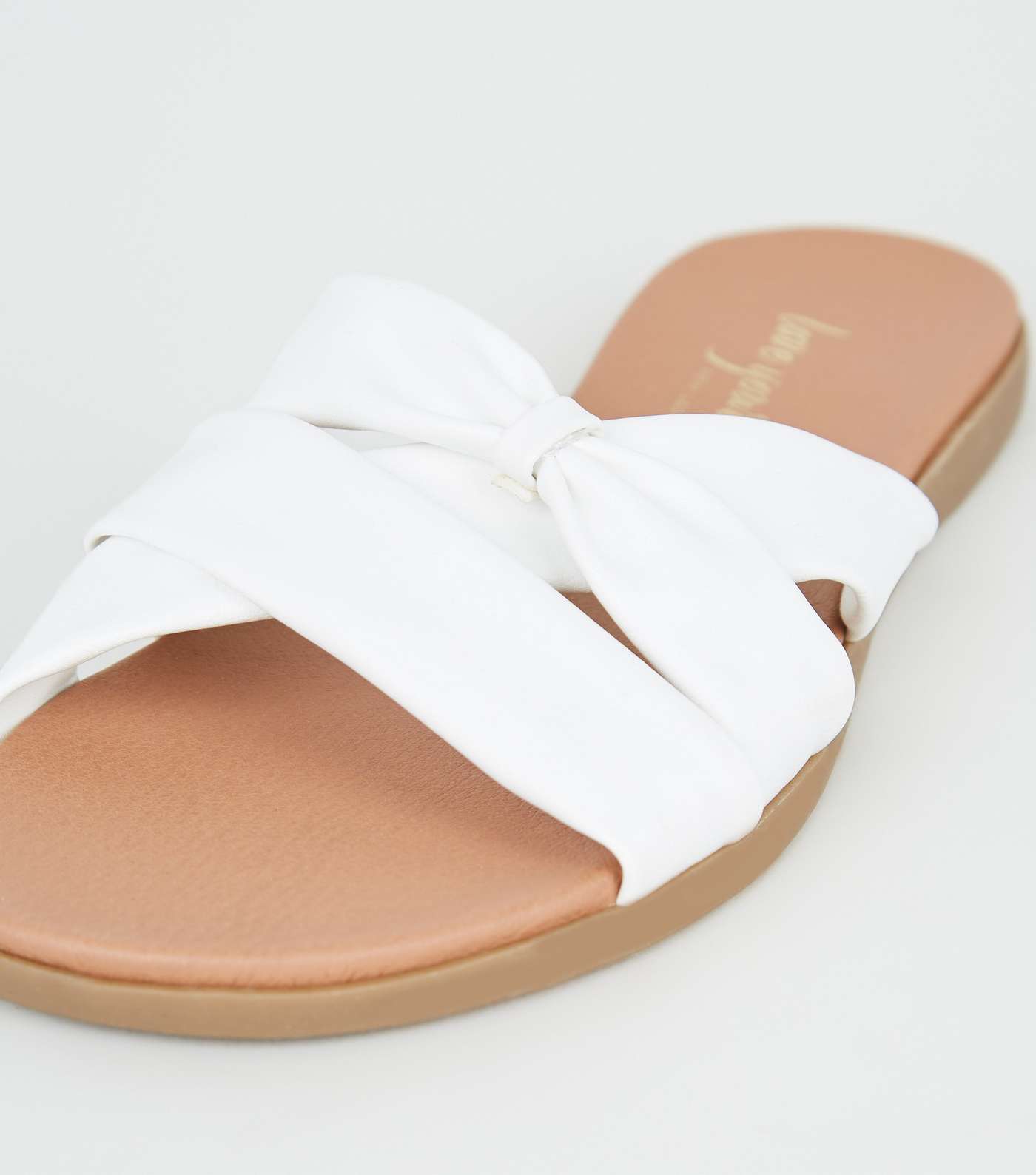 White Leather-Look Bow Strap Footbed Sliders Image 3