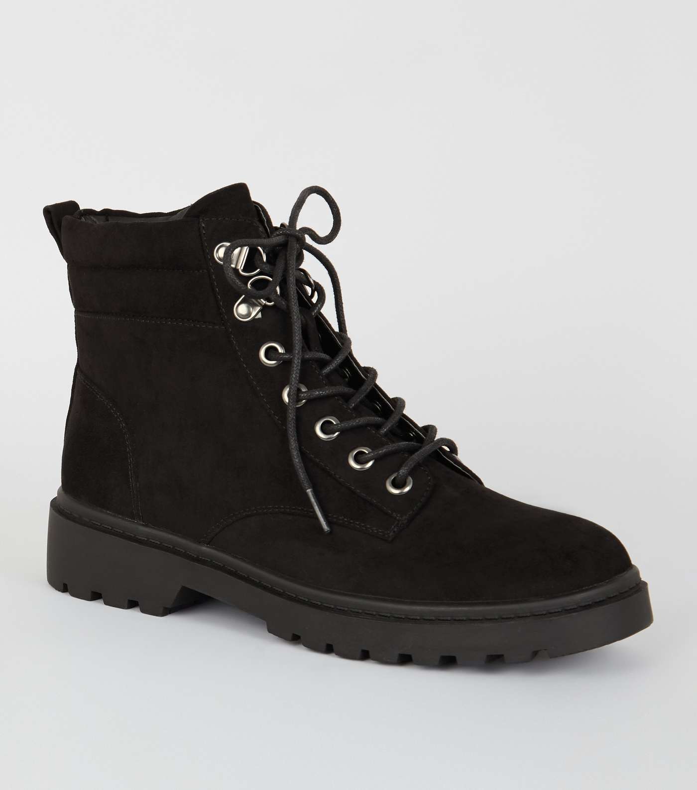 Black Suedette Chunky Hiker Boots