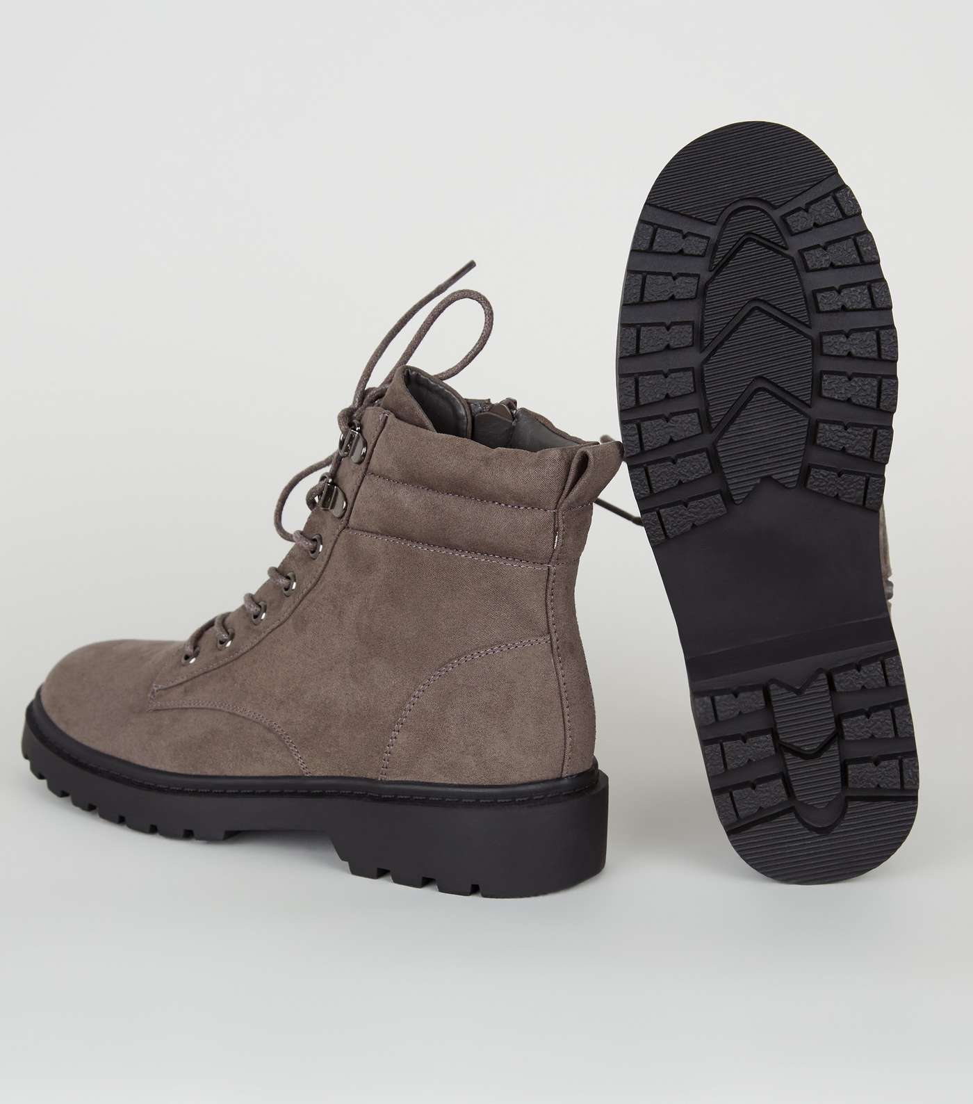 Grey Suedette Chunky Hiker Boots Image 4