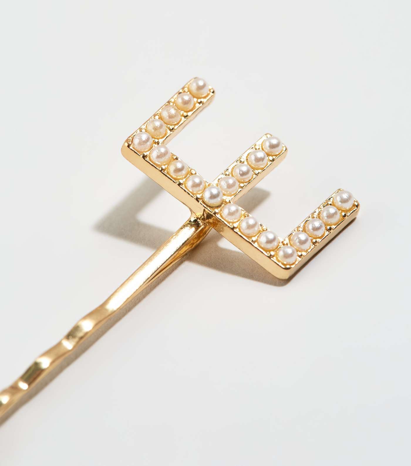Gold Faux Pearl E Initial Hair Slide Image 3