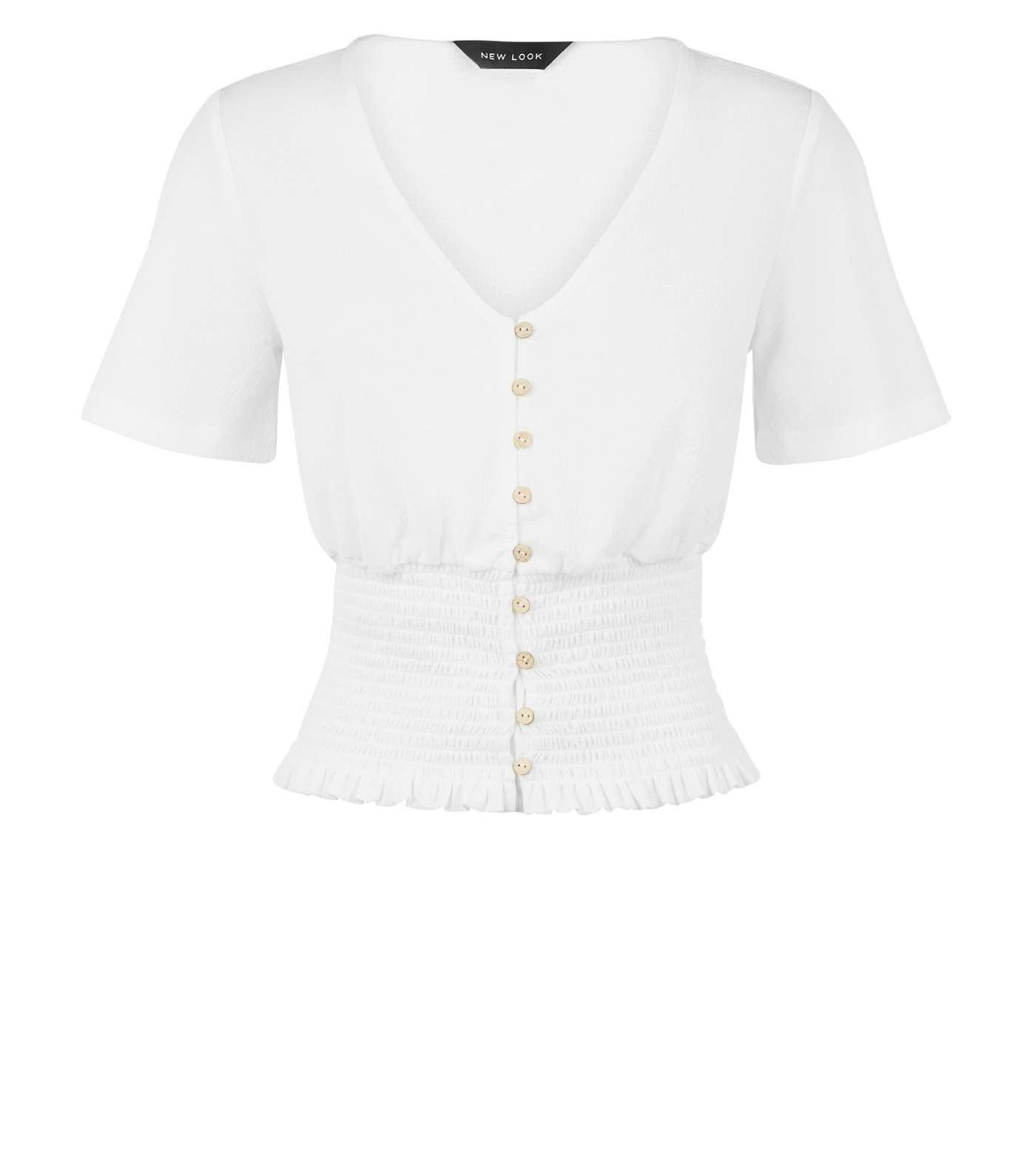 Off White Shirred Hem Button Up Blouse Image 4
