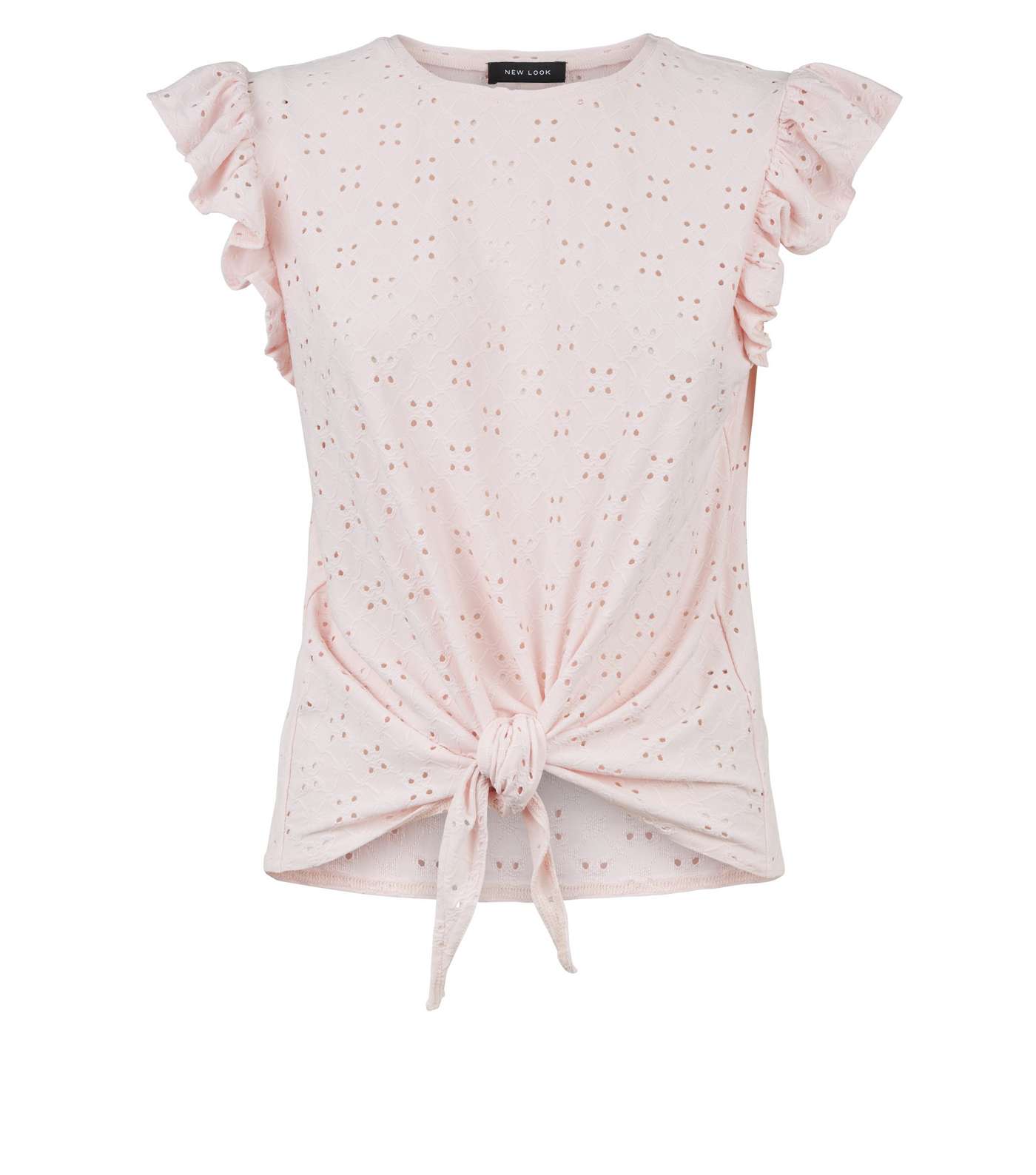 Pink Broderie Frill Trim Tie Front T-Shirt Image 4