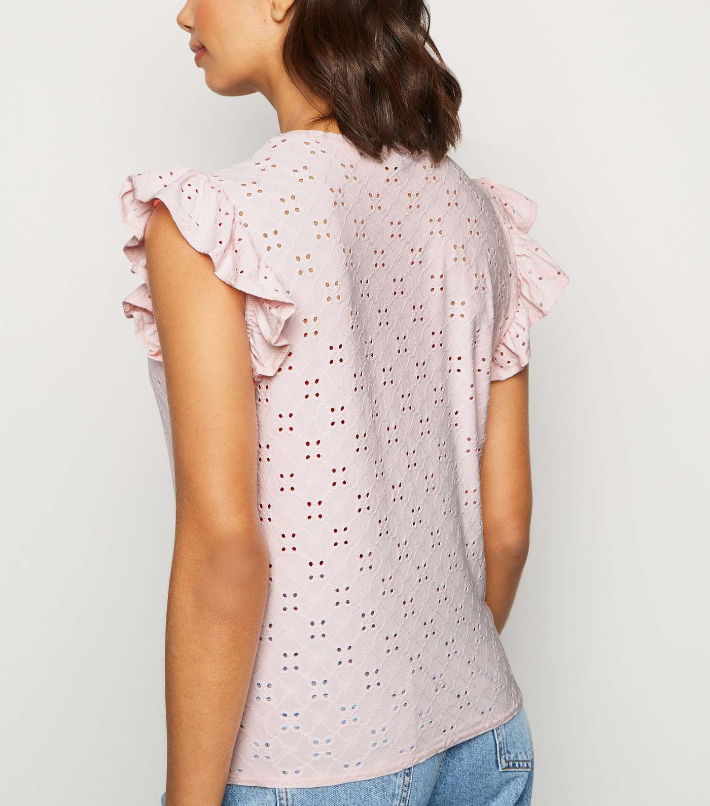 Pink Broderie Frill Trim Tie Front T-Shirt Image 2