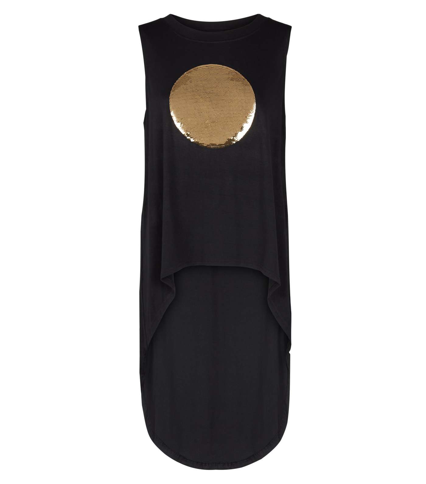 Apricot Black Sequin Dip Hem Vest Image 4