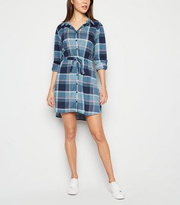 blue check shirt dress