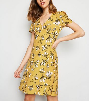 yellow floral tea dress
