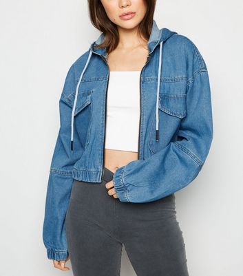 blue hooded denim jacket