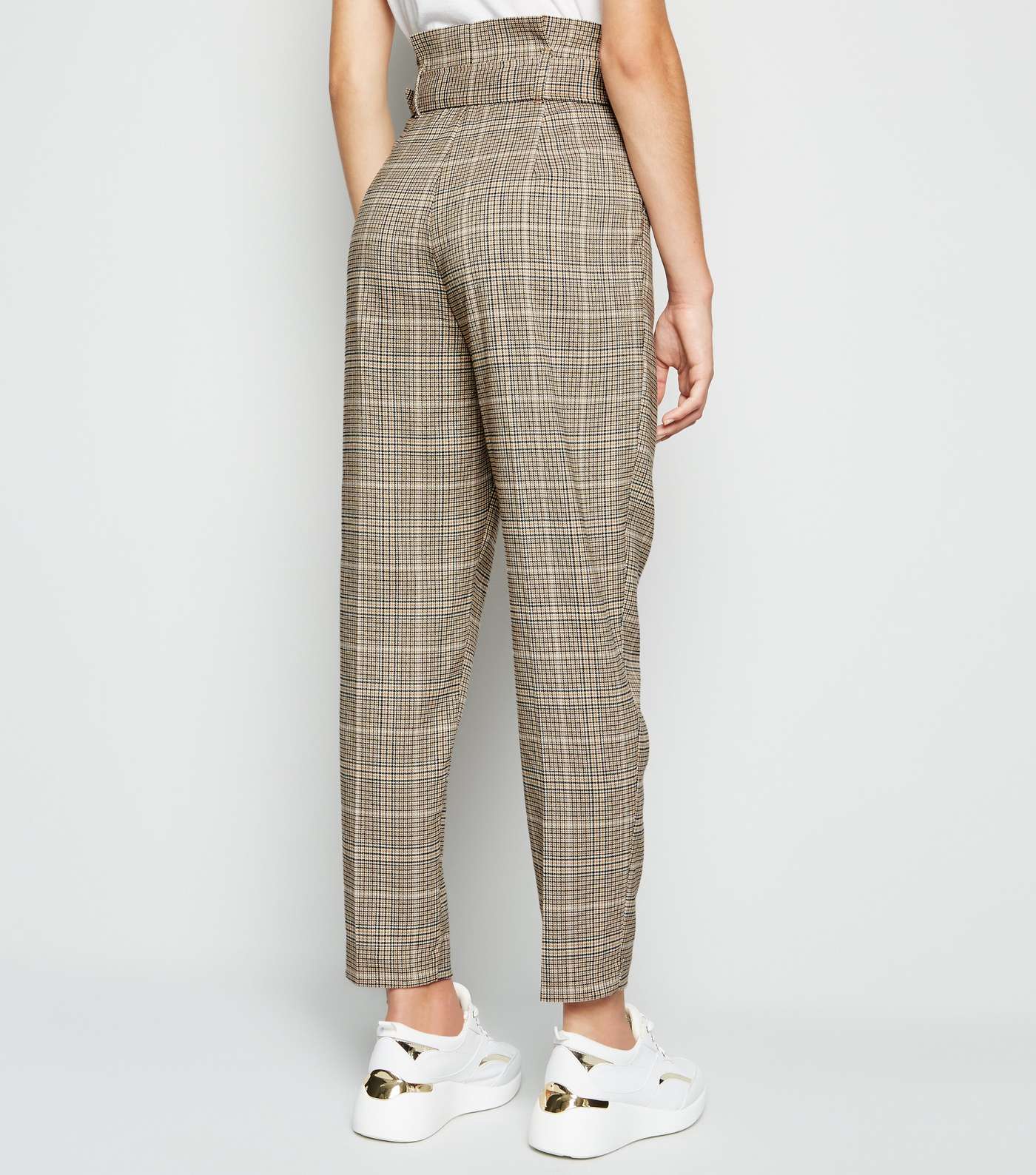 Brown Check Buckle High Waist Trousers Image 3