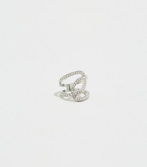 Silberfarbener, überkreuzter Ring mit Strass