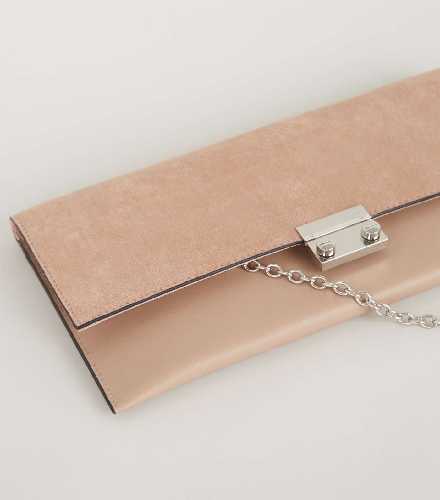 Pale Pink Leather-Look Suedette Clutch Bag Image 4