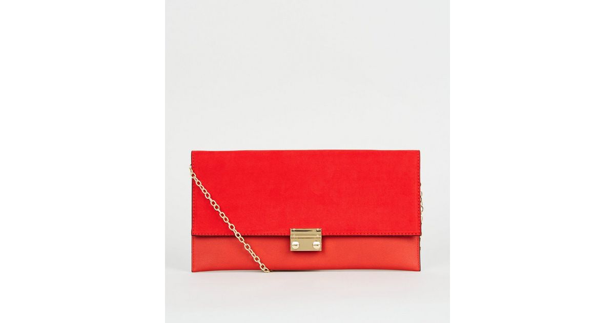 Red LeatherLook Suedette Clutch Bag New Look