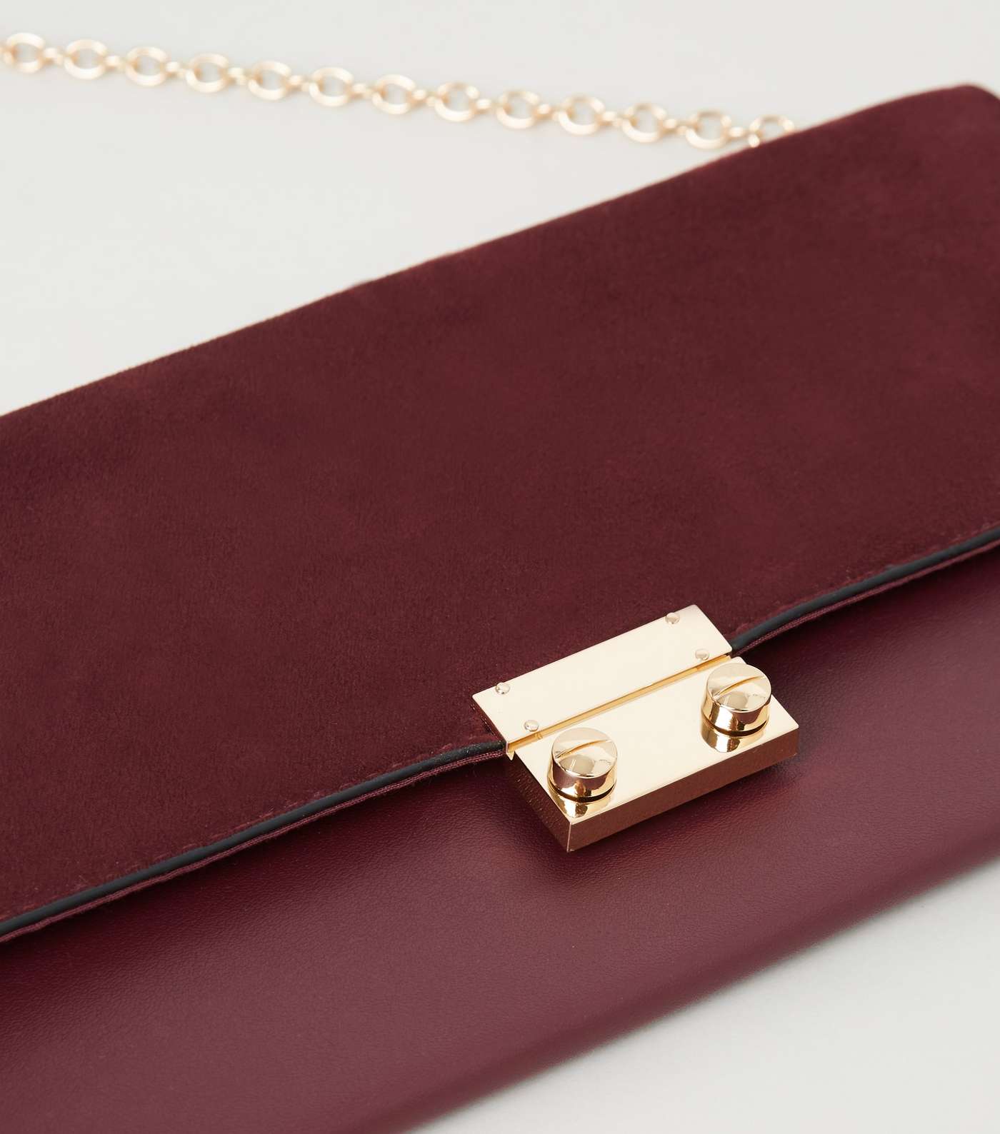 Burgundy Leather-Look Suedette Clutch Bag Image 3