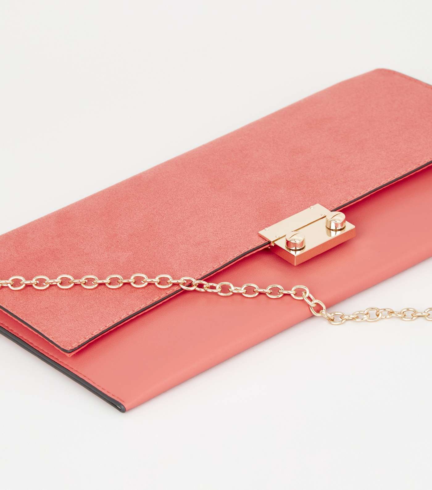 Coral Leather-Look Suedette Clutch Bag Image 3