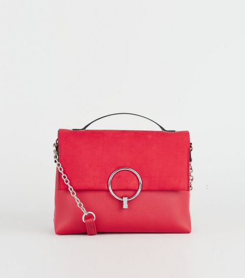 Red Suedette Foldover Shoulder Bag