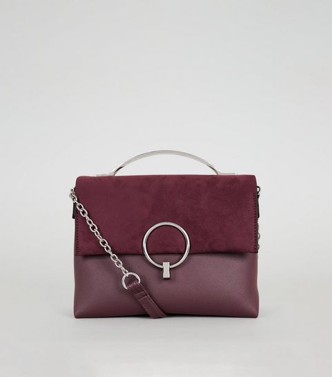 Burgundy Suedette Foldover Shoulder Bag