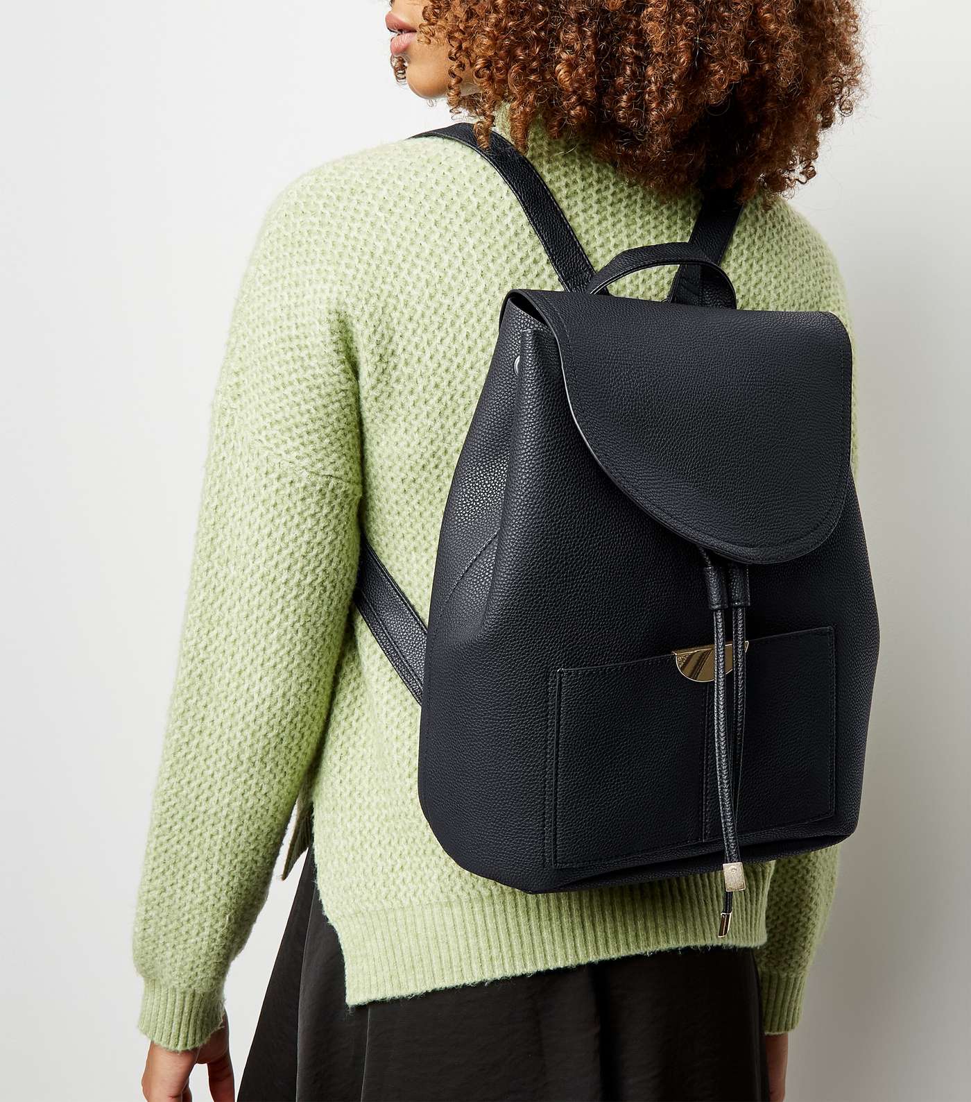 Black Leather-Look Drawstring Backpack Image 2