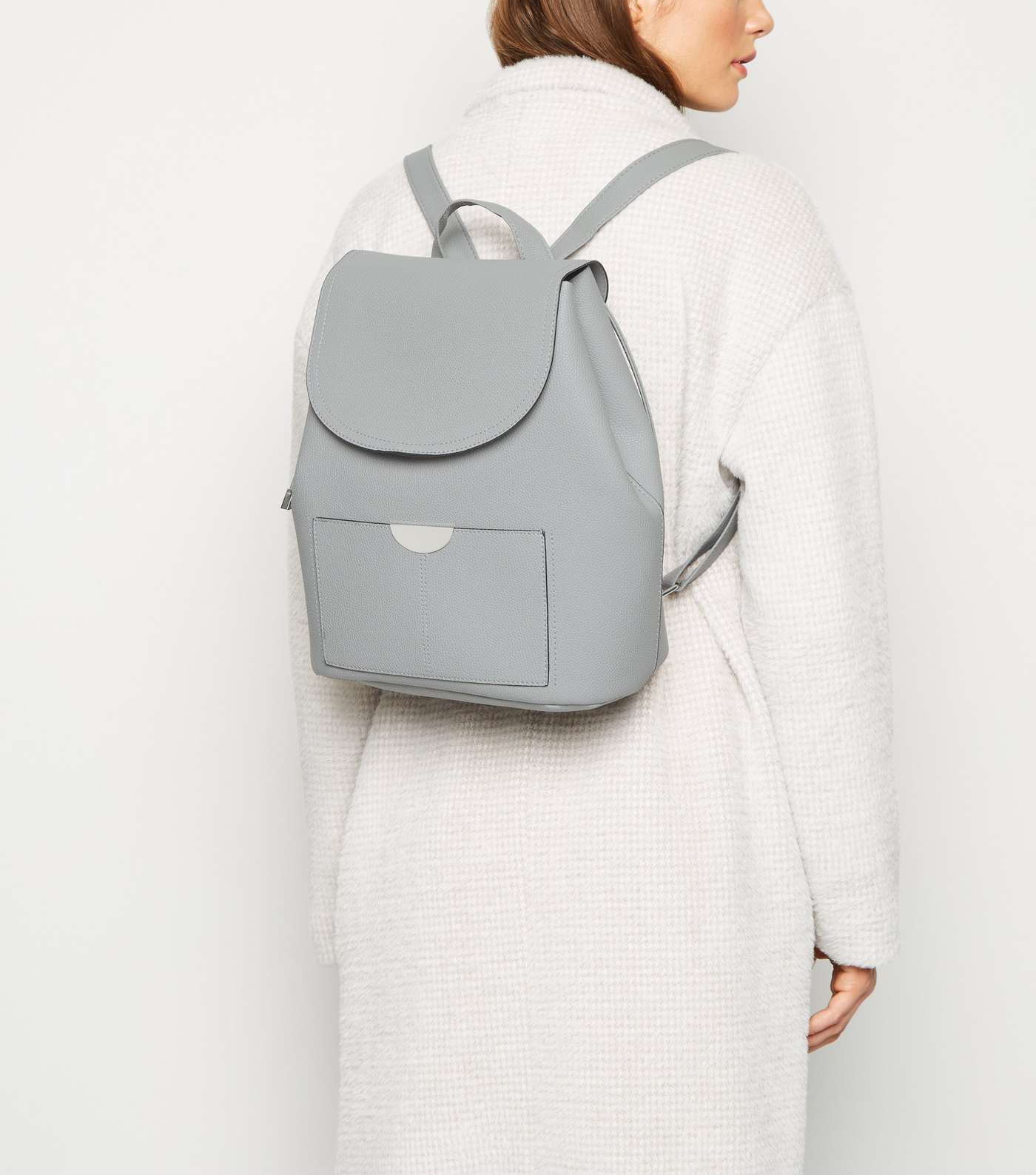 Grey Leather-Look Drawstring Backpack Image 2