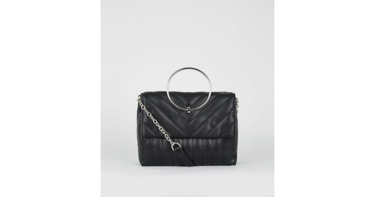 Black Quilted Ring Handle Bag 