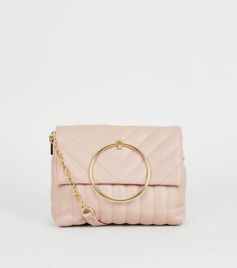 Nude Quilted Ring Handle Bag