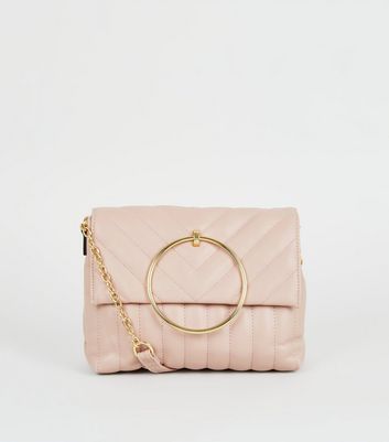 Pale Pink Quilted Ring Handle Bag New Look