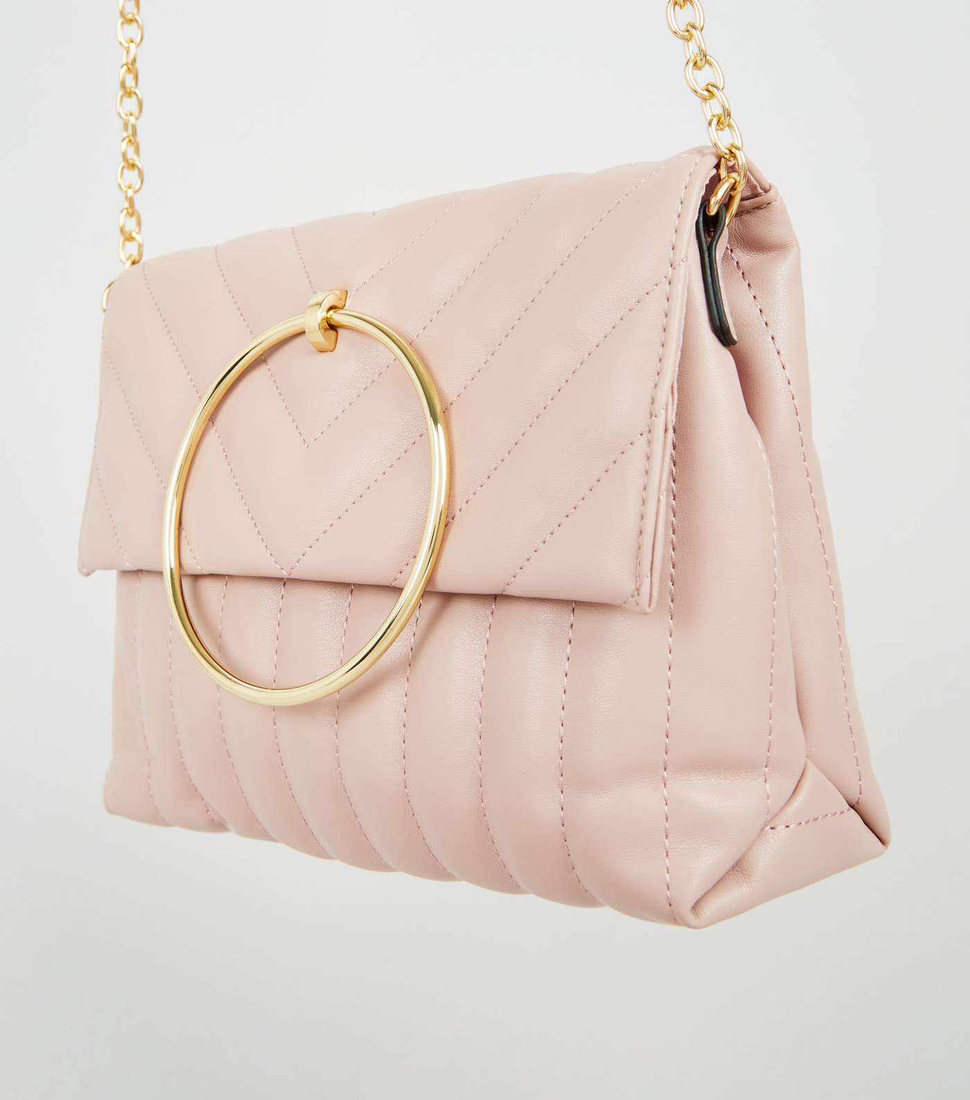 Pale Pink Quilted Ring Handle Bag Image 3