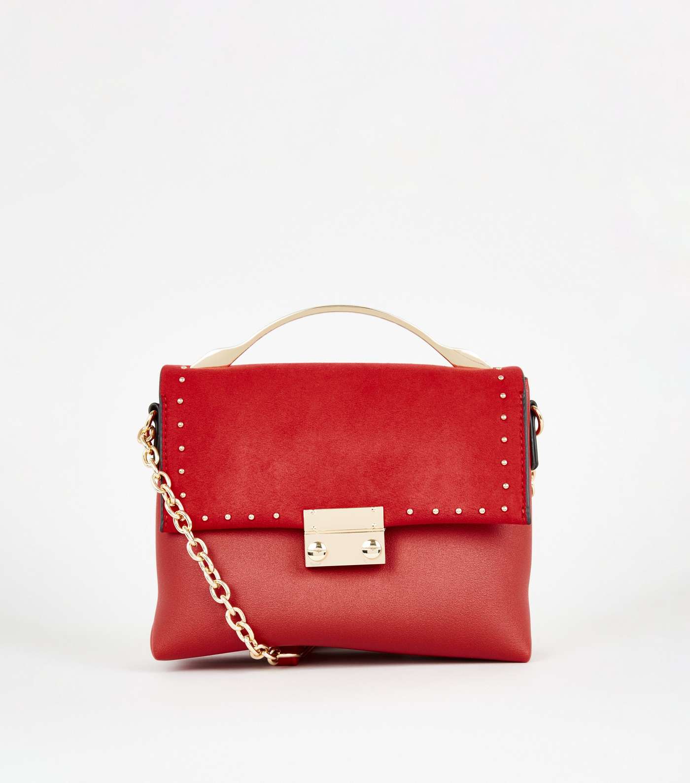 Red Leather-Look Studded Mini Shoulder Bag