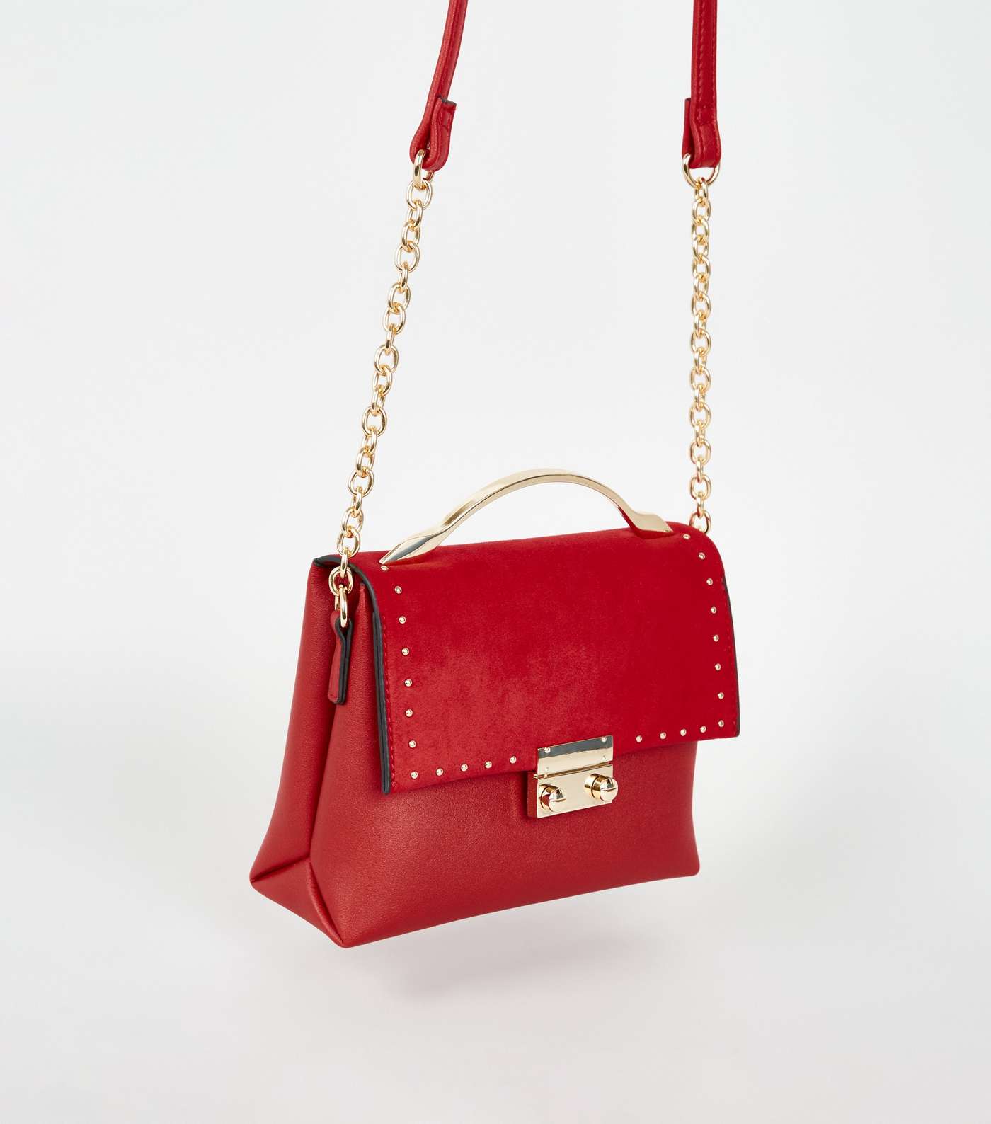 Red Leather-Look Studded Mini Shoulder Bag Image 3