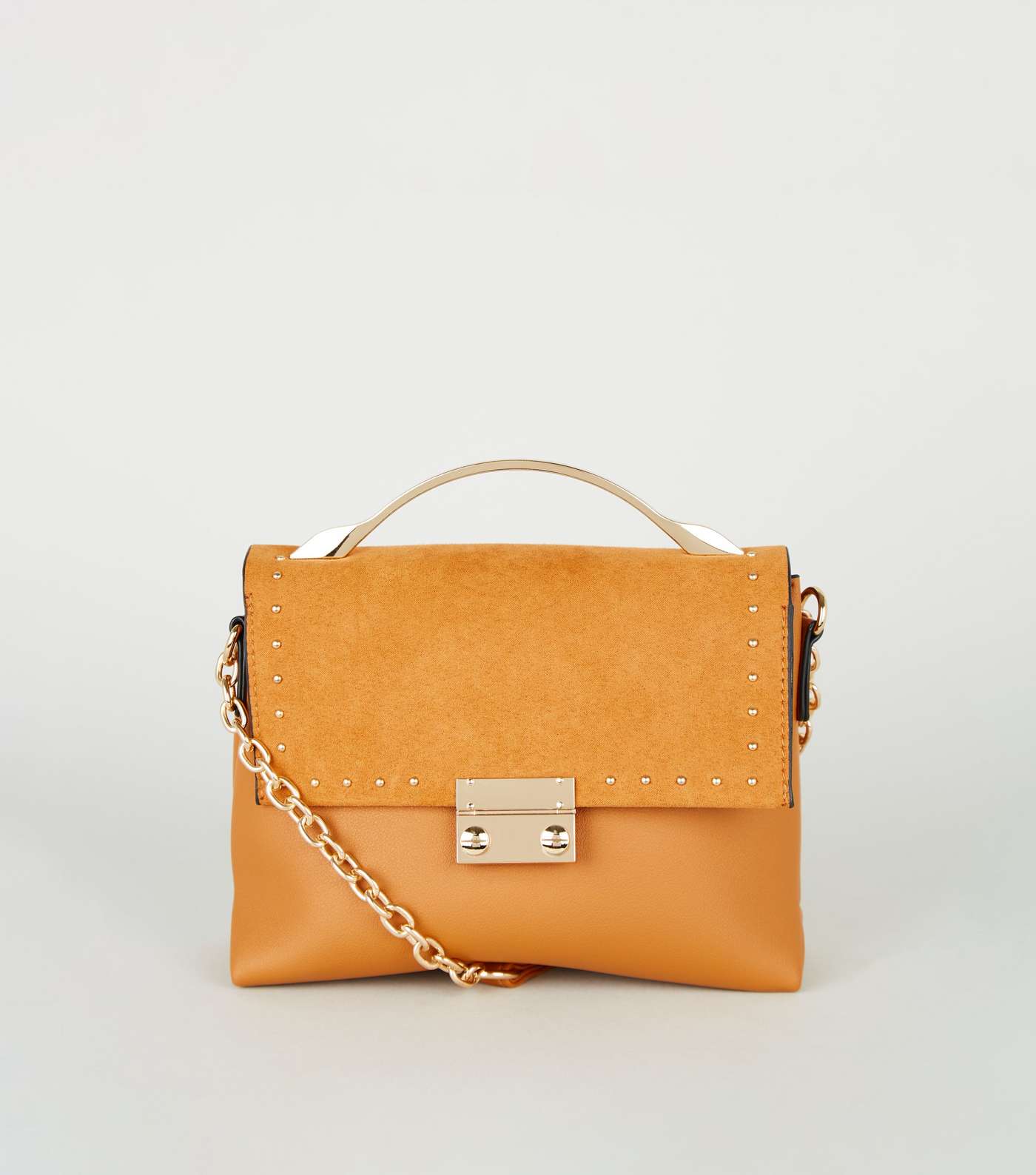 Mustard Leather-Look Studded Mini Shoulder Bag