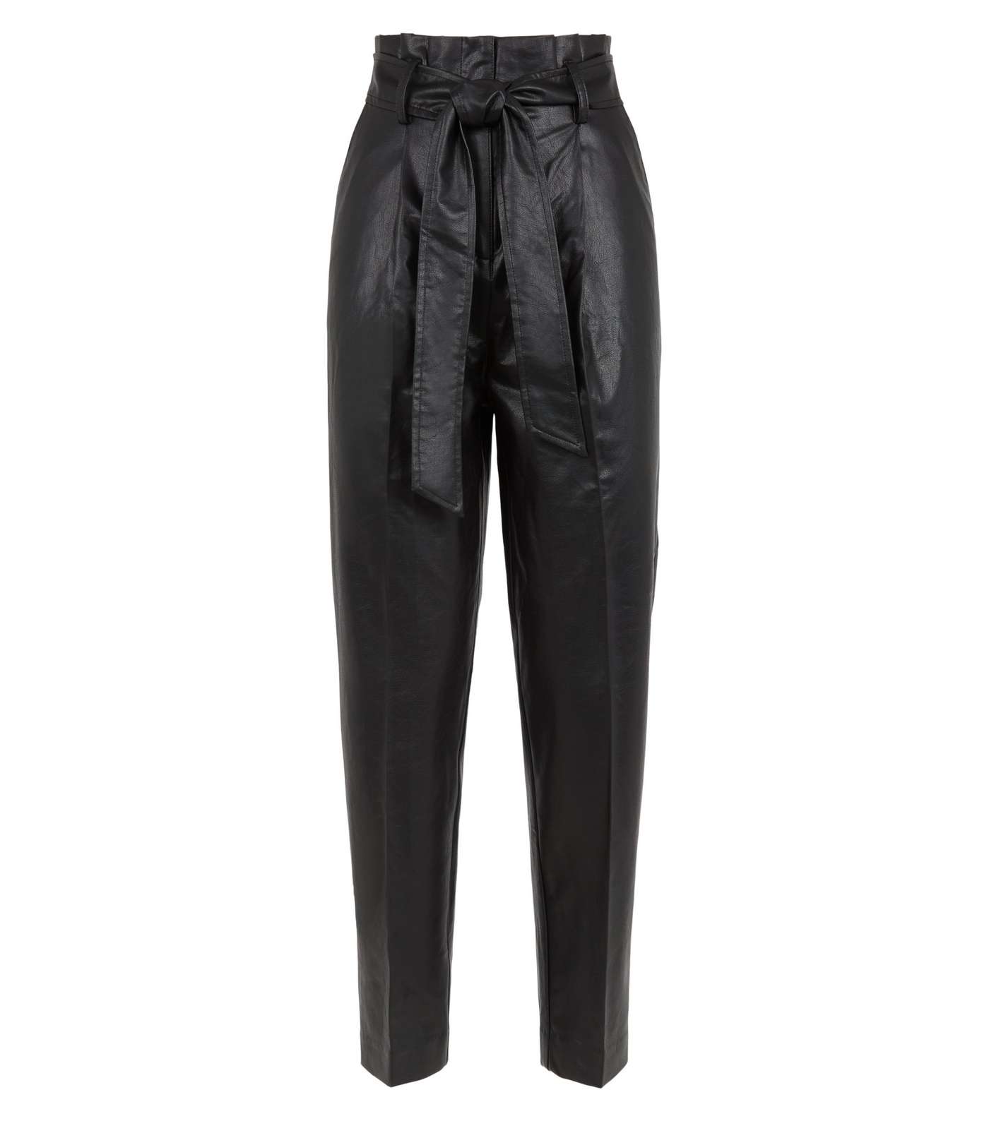 Black Leather-Look Tie High Waist Trousers Image 4