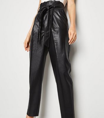 high waisted leather trousers new look