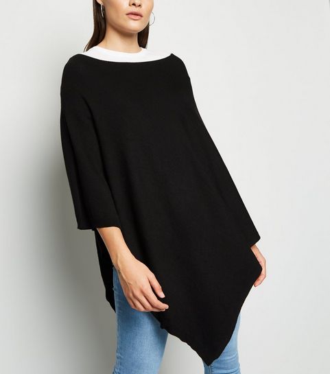 Black Knit Lightweight Poncho 