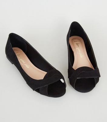 black open toe flat shoes